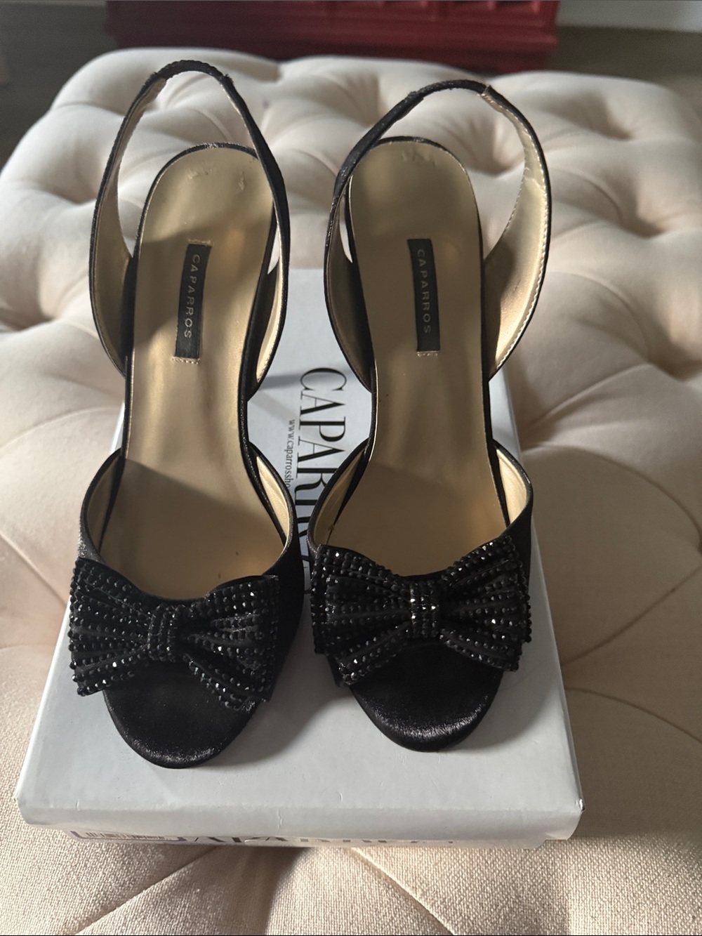 Caparros Black Beaded Bow Slingback Heels